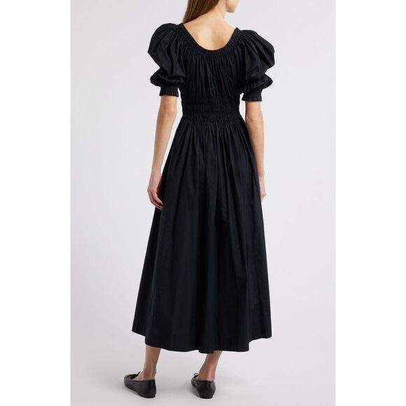 Doen Women's Black Puff Sleeve Ruffle Smocked Ischia Poplin Dress Large NWOT - Picture 6 of 16